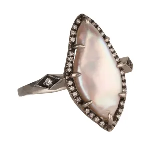 Platinum & Tennessee River Pearl Venus Ring with Pave Diamonds