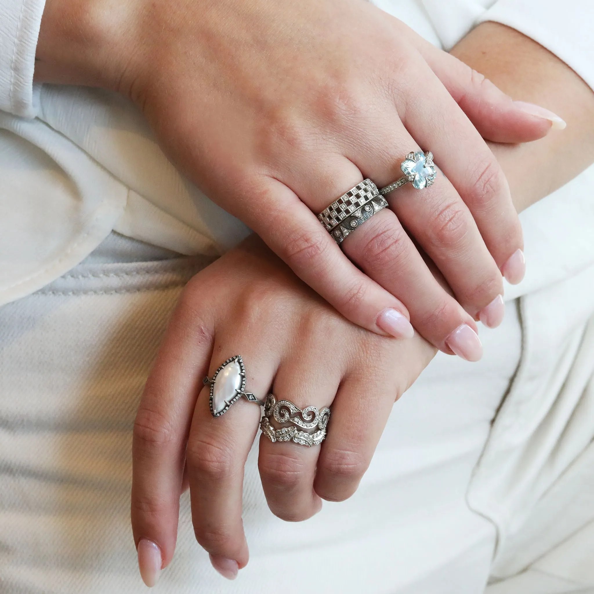 Platinum & Tennessee River Pearl Venus Ring with Pave Diamonds