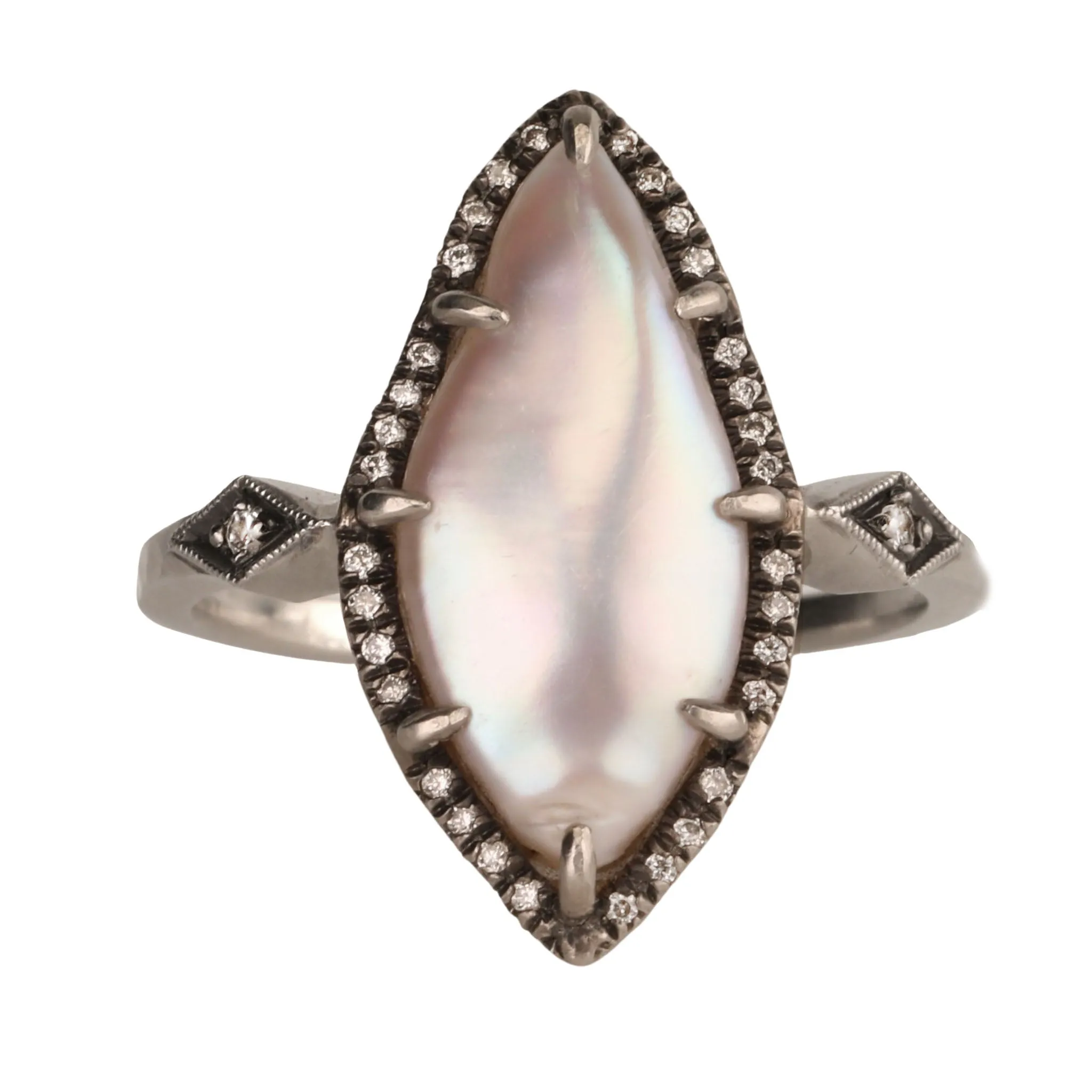 Platinum & Tennessee River Pearl Venus Ring with Pave Diamonds