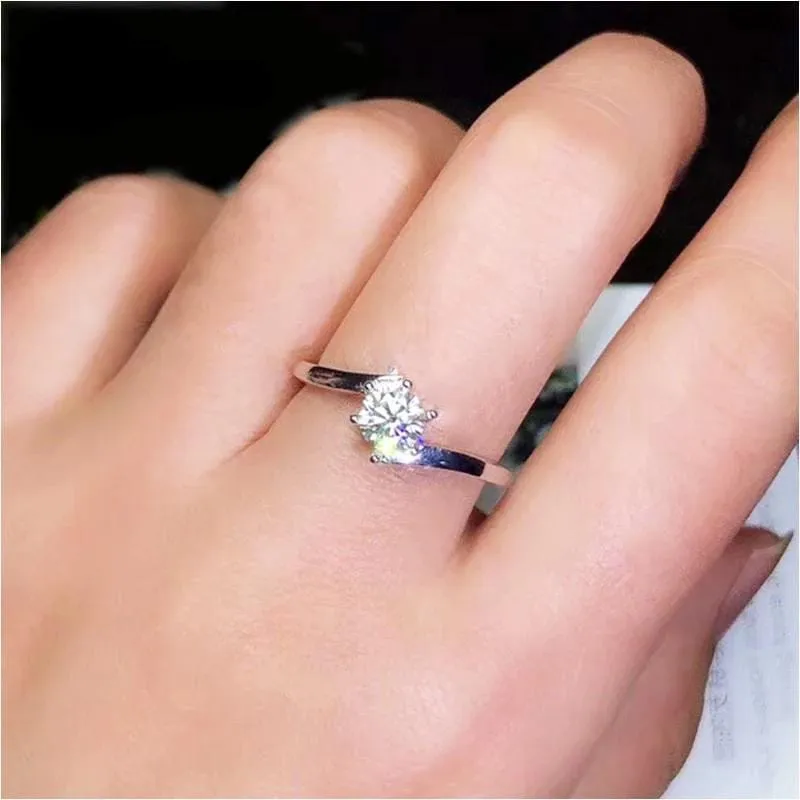 Platinum Plated Silver Solitaire Moissanite Ring 0.5ct