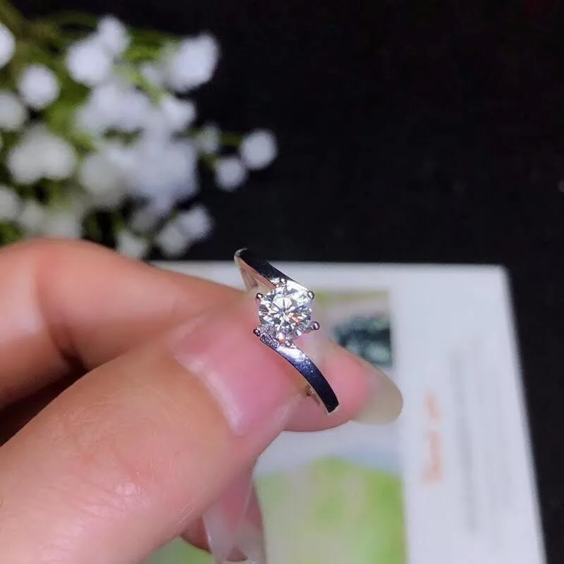 Platinum Plated Silver Solitaire Moissanite Ring 0.5ct