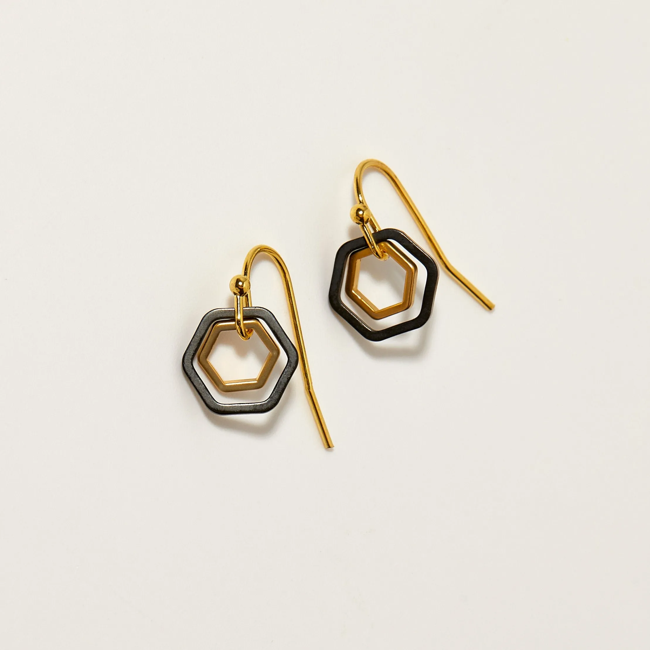 "Le Contour" Tiny Mixed Metal Black Earrings