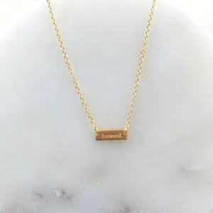 "LOVED" TINY PLATE BRUSHED GOLD NECKLACE