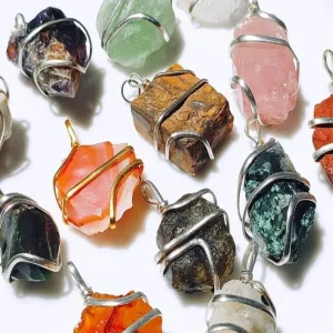 Raw Crystal Wire Wrapped Pendant Necklaces