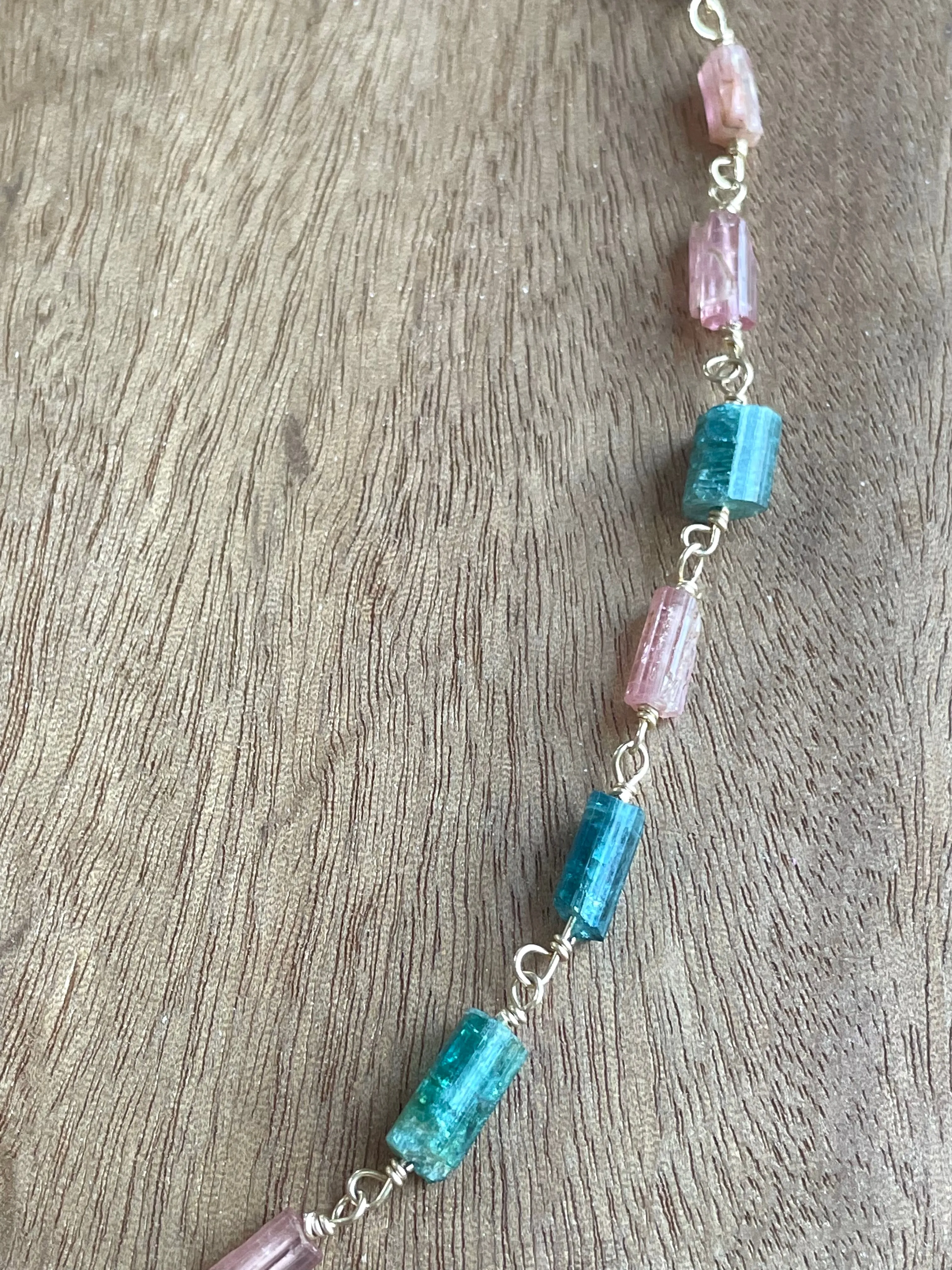 Raw Watermelon Tourmaline Necklace Gold Half and Half Necklace