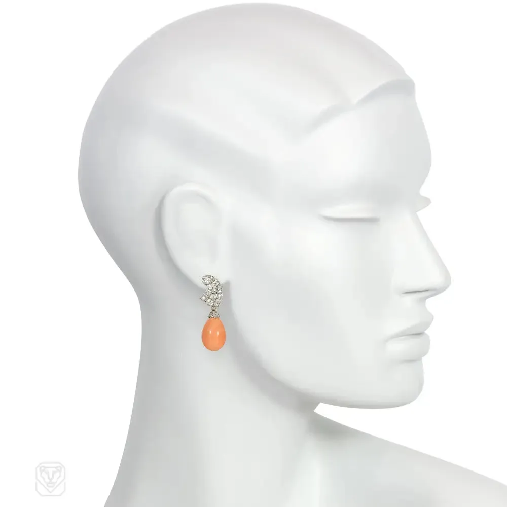 Retro angel skin coral and diamond earrings