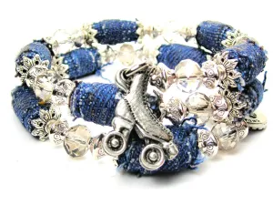 Roller Skate Blue Jean Beaded Wrap Bracelet