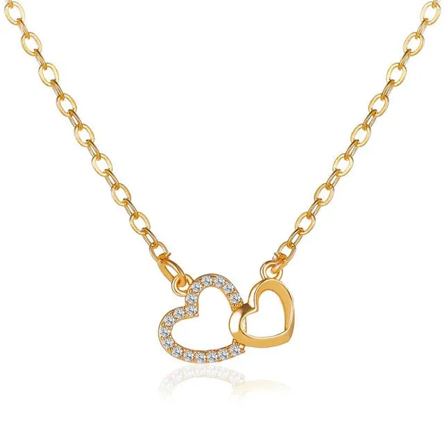 Romantic Simple Big Small Heart-shaped Necklace Exquisite Crystal Zircon Pendant Gold Clavicle Chain Women's Wedding Jewelry