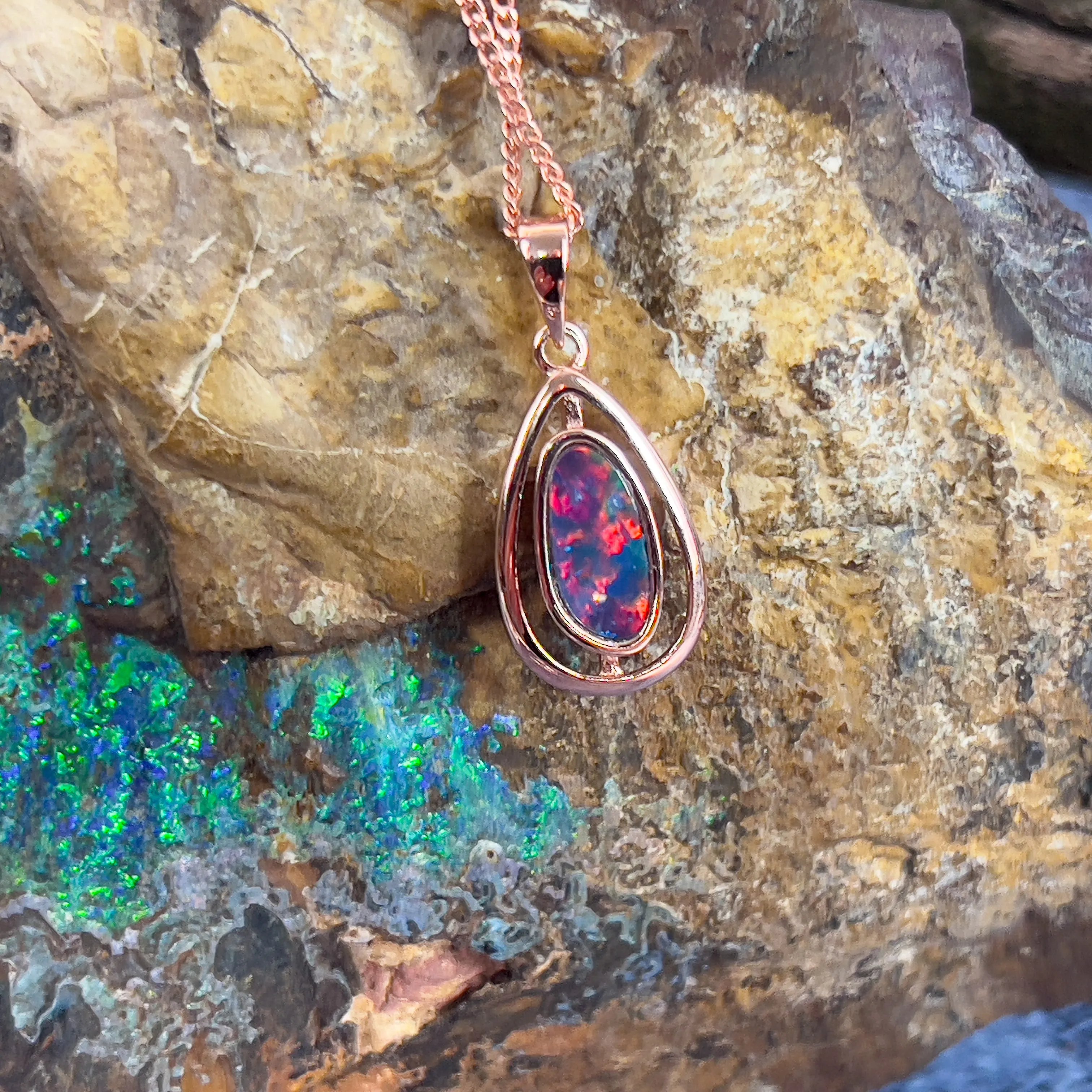 Rose Gold Plated silver Opal doublet pendants