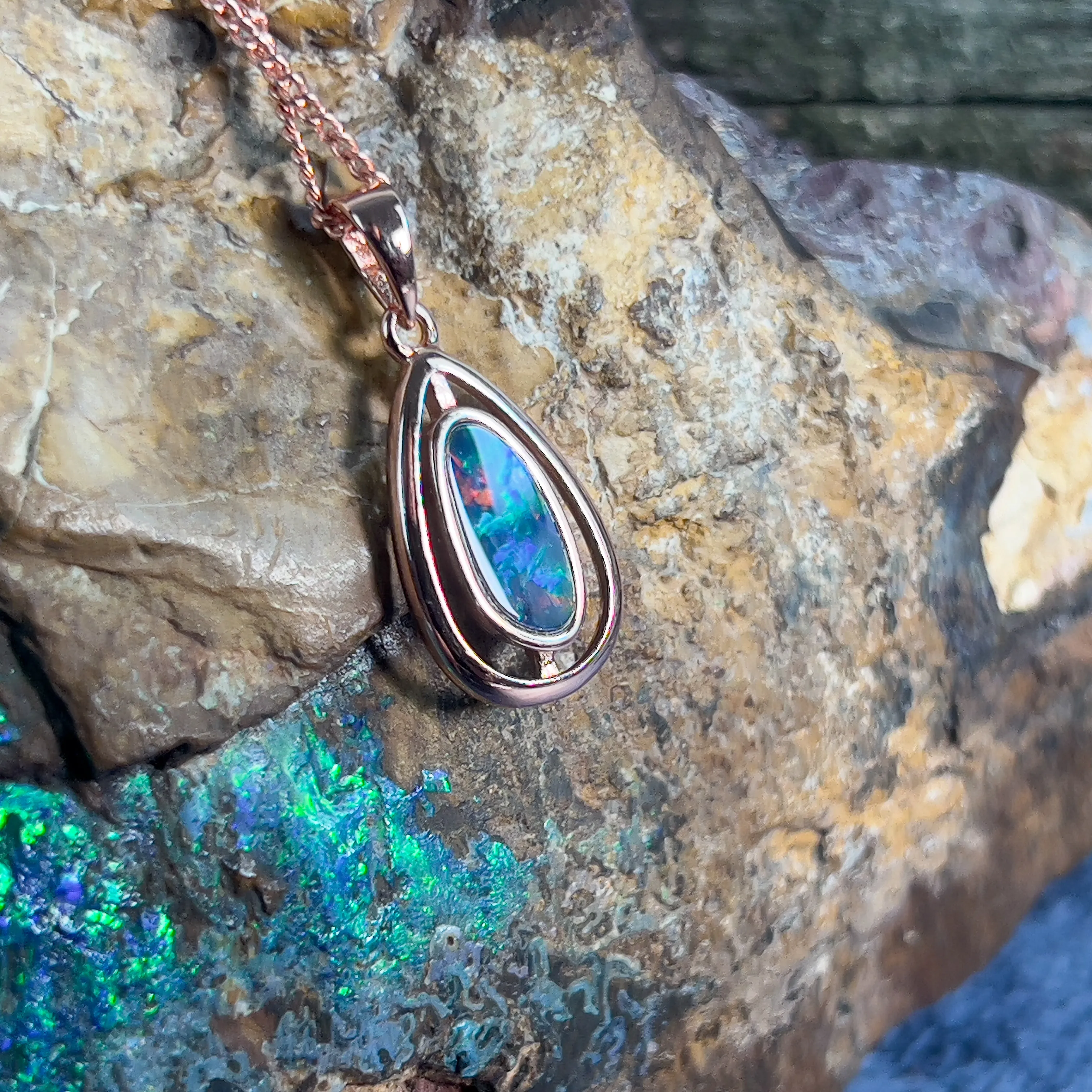 Rose Gold Plated silver Opal doublet pendants