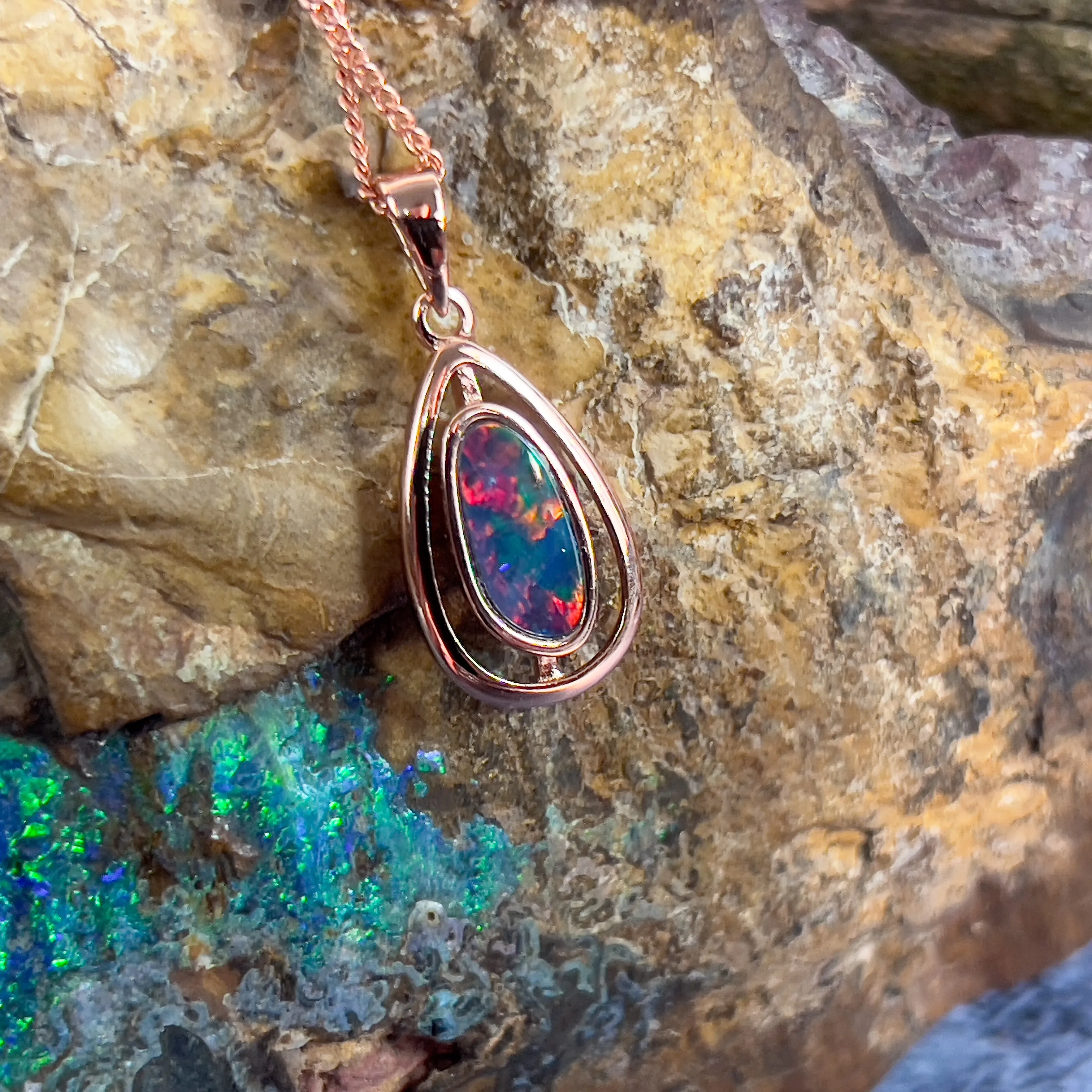 Rose Gold Plated silver Opal doublet pendants