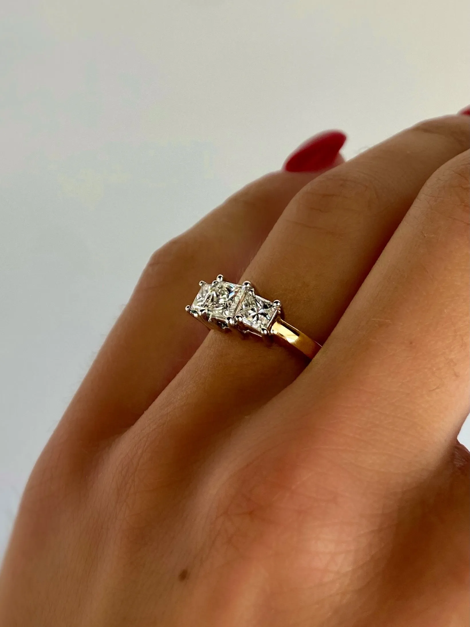 Roset 14K Gold Princess Cut Diamond Trio Engagement Ring