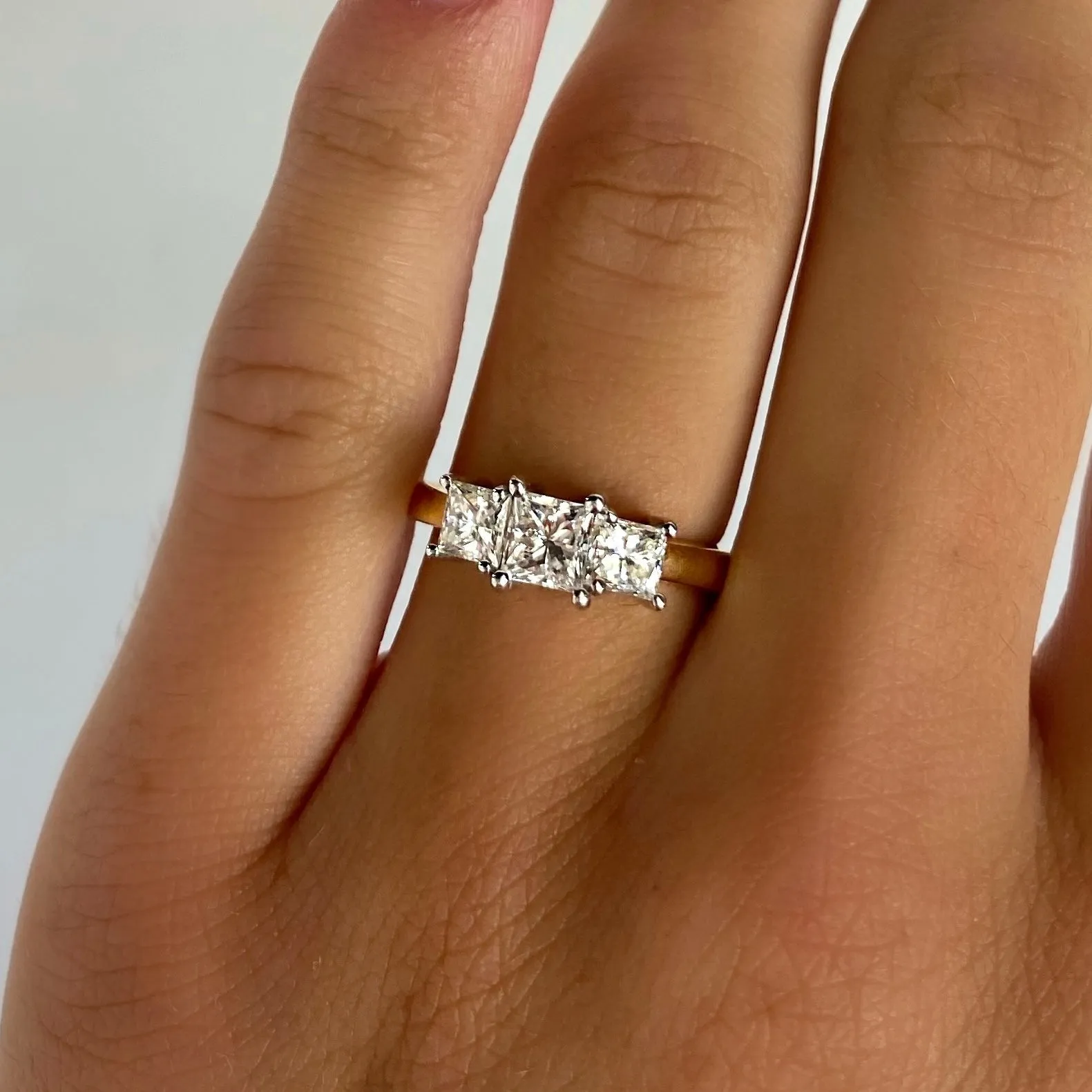 Roset 14K Gold Princess Cut Diamond Trio Engagement Ring