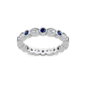 Round Diamond and Blue Sapphire Milgrain Eternity Band