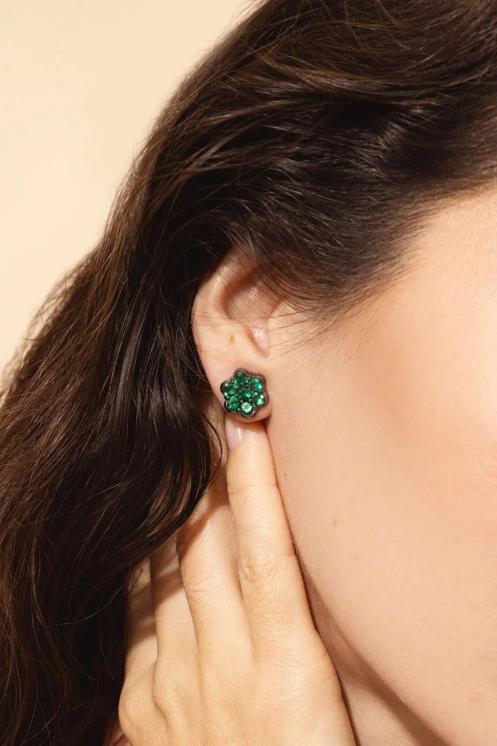 Round Emerald Flower Earrings