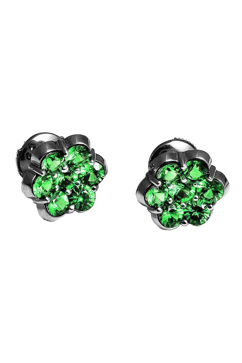 Round Emerald Flower Earrings