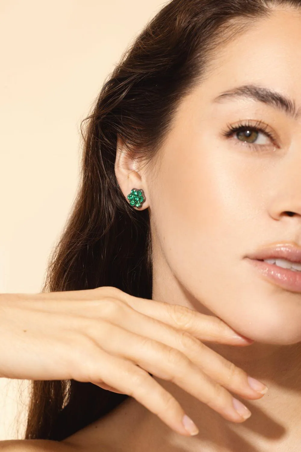 Round Emerald Flower Earrings