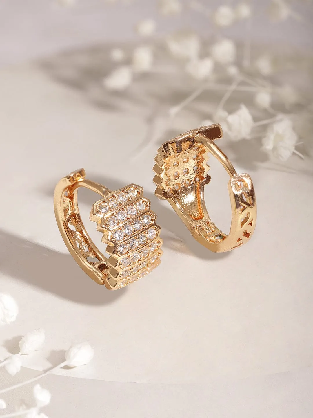 Rubans 18K Gold-Plated Cubic Zirconia Studded Hoop Earrings