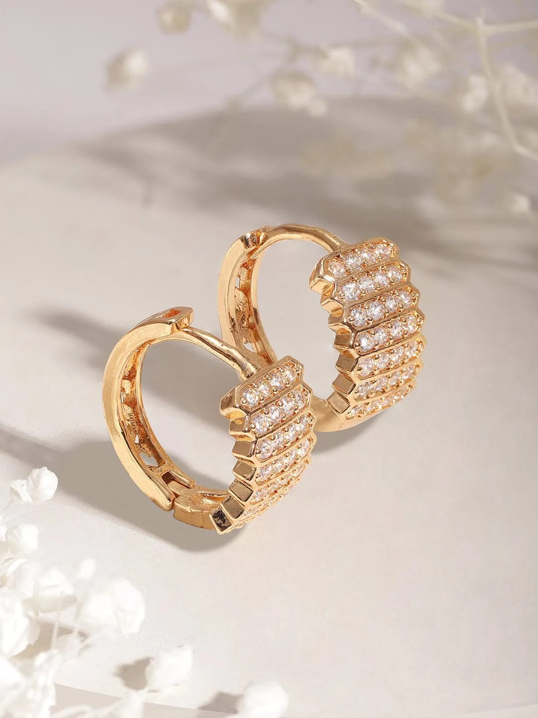 Rubans 18K Gold-Plated Cubic Zirconia Studded Hoop Earrings