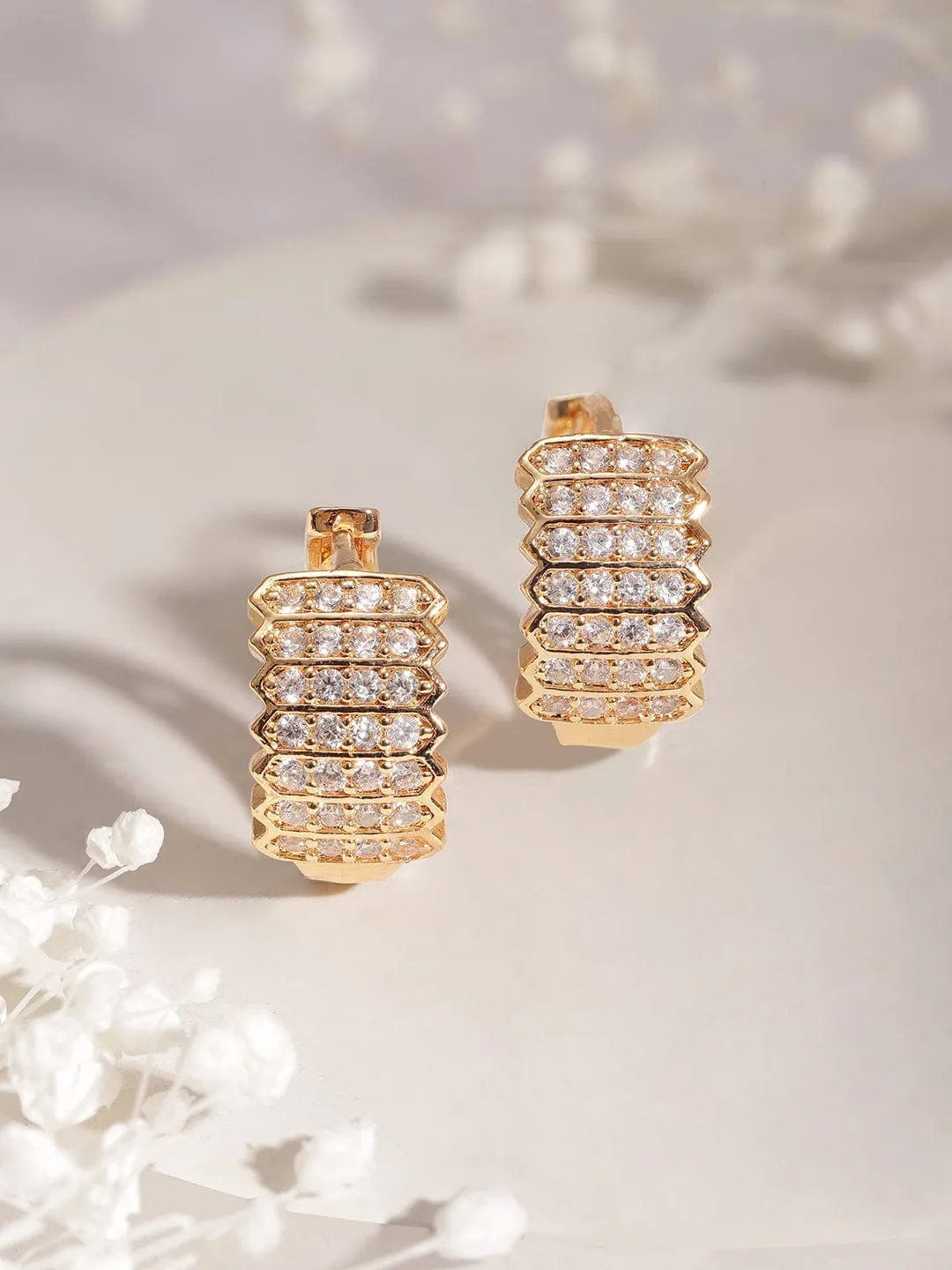 Rubans 18K Gold-Plated Cubic Zirconia Studded Hoop Earrings