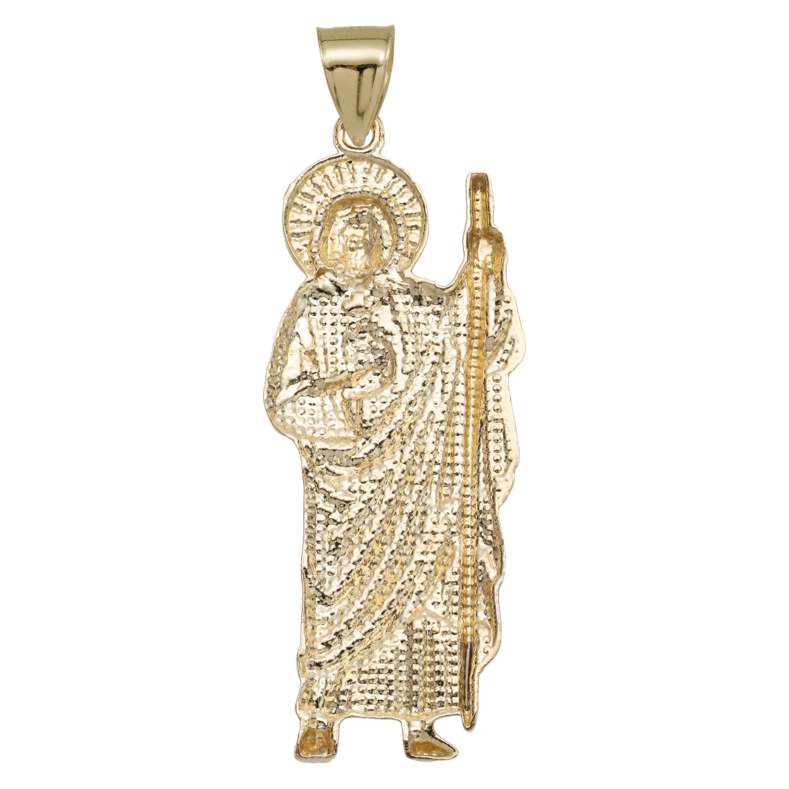 Saint Jude with Halo Diamond Cut Pendant Solid 10K Yellow Gold