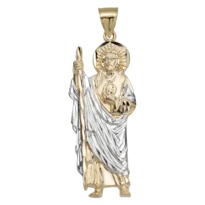 Saint Jude with Halo Diamond Cut Pendant Solid 10K Yellow Gold