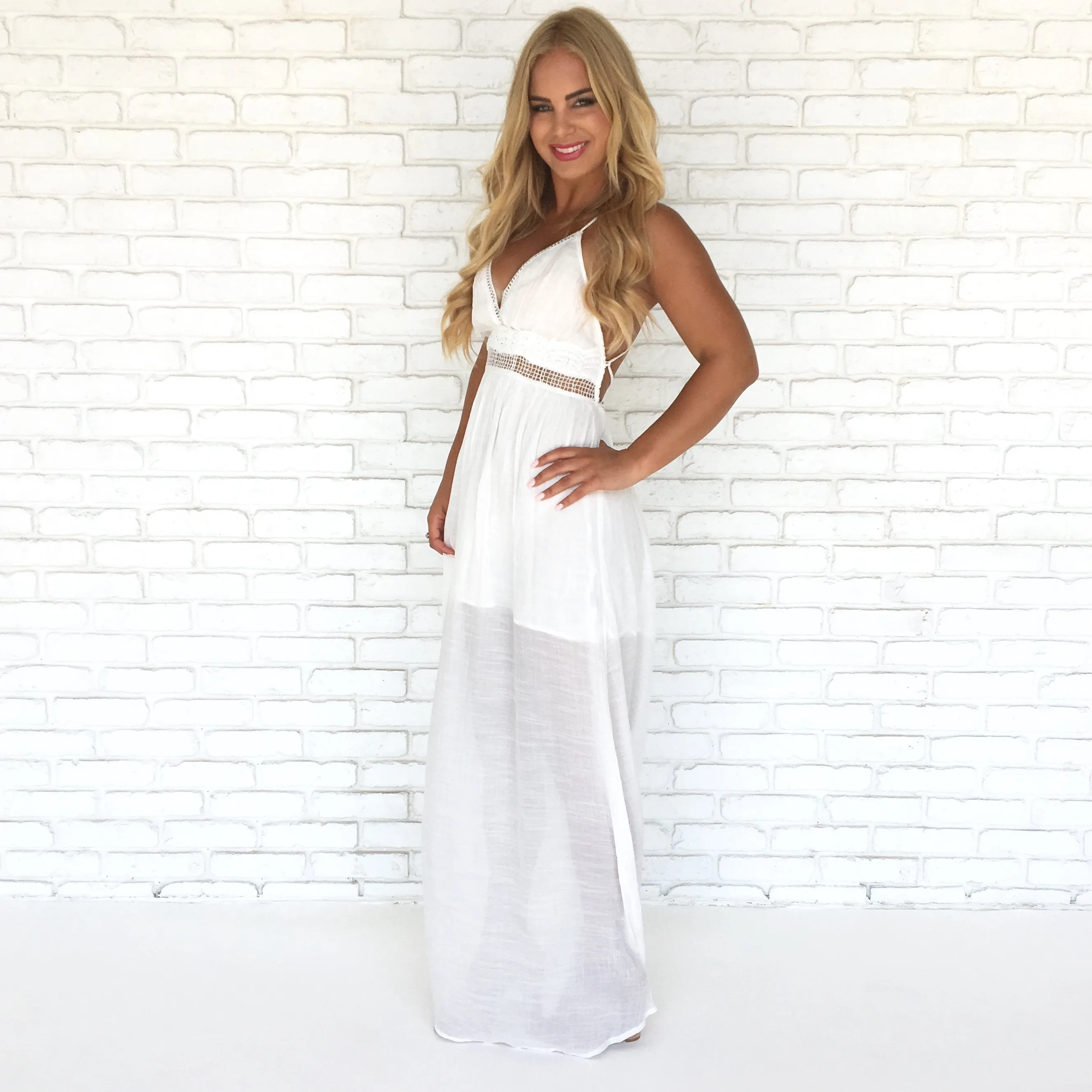 Seascape Crochet Maxi Dress in White