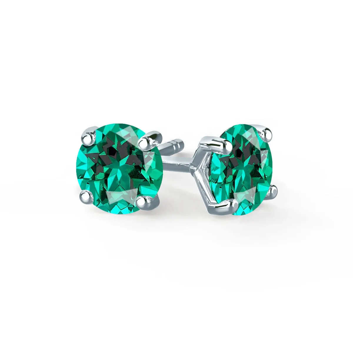 SENA - Round Emerald 18k White Gold Stud Earrings