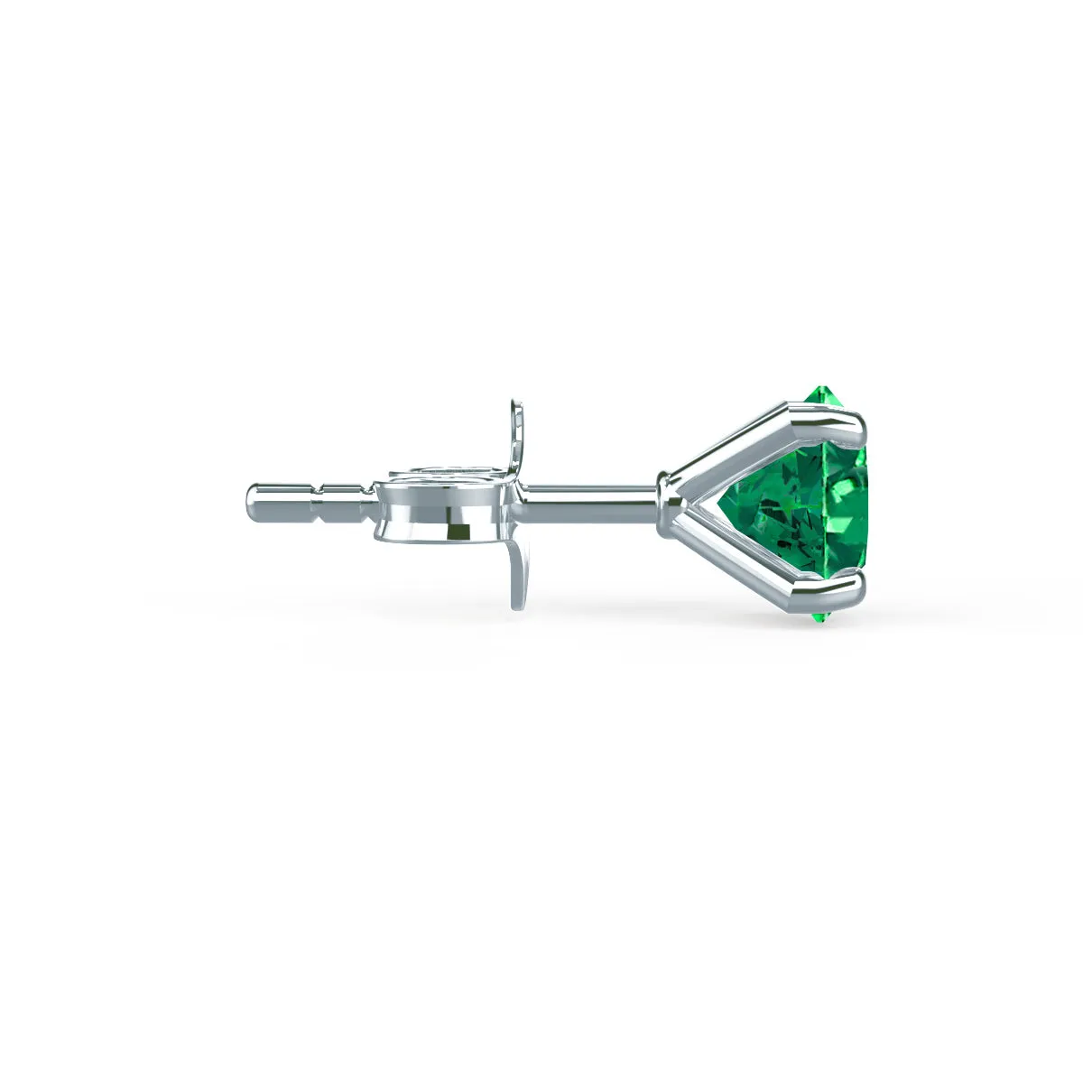 SENA - Round Emerald 18k White Gold Stud Earrings