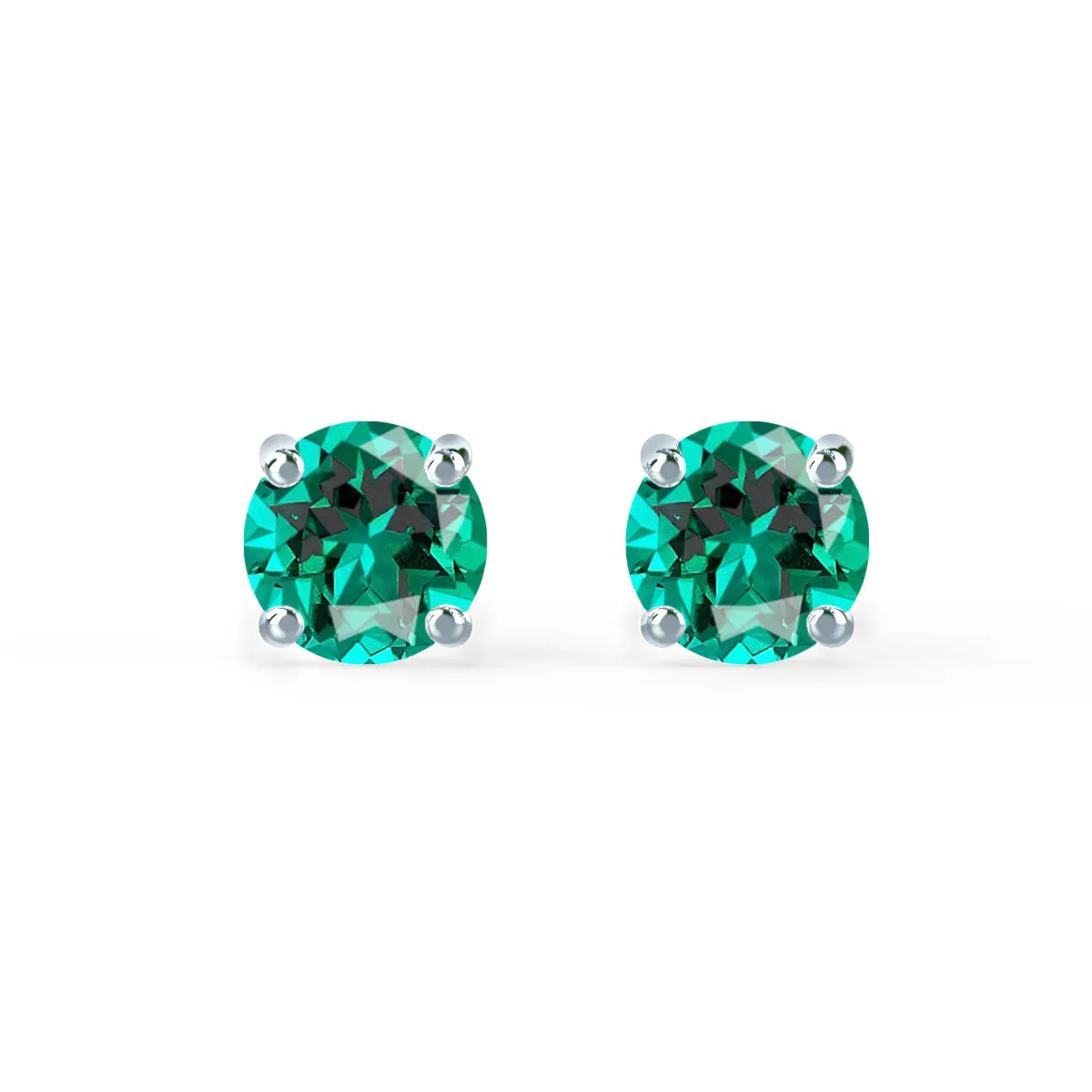 SENA - Round Emerald 18k White Gold Stud Earrings