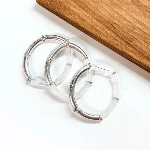 Set of Three Tube Bracelets in Clear and Silver Tone