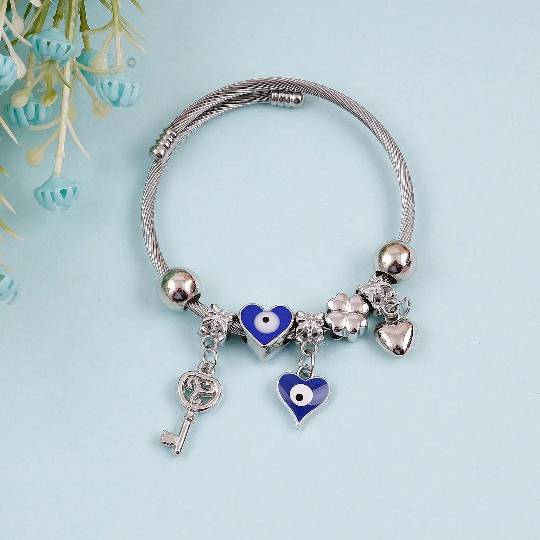 Silver Charm Bracelet with Blue and Silver Accents