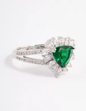 Silver Emerald Triangular Flare Ring