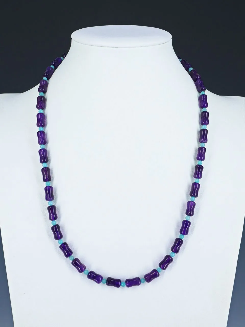 Single Strand Amethyst and Blue Lace Agate Necklace