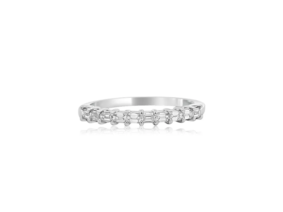 Small Emerald Cut Diamond Half Eternity Plat Ring