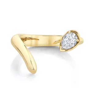 Solid Tusk Ring with Diamond Pear