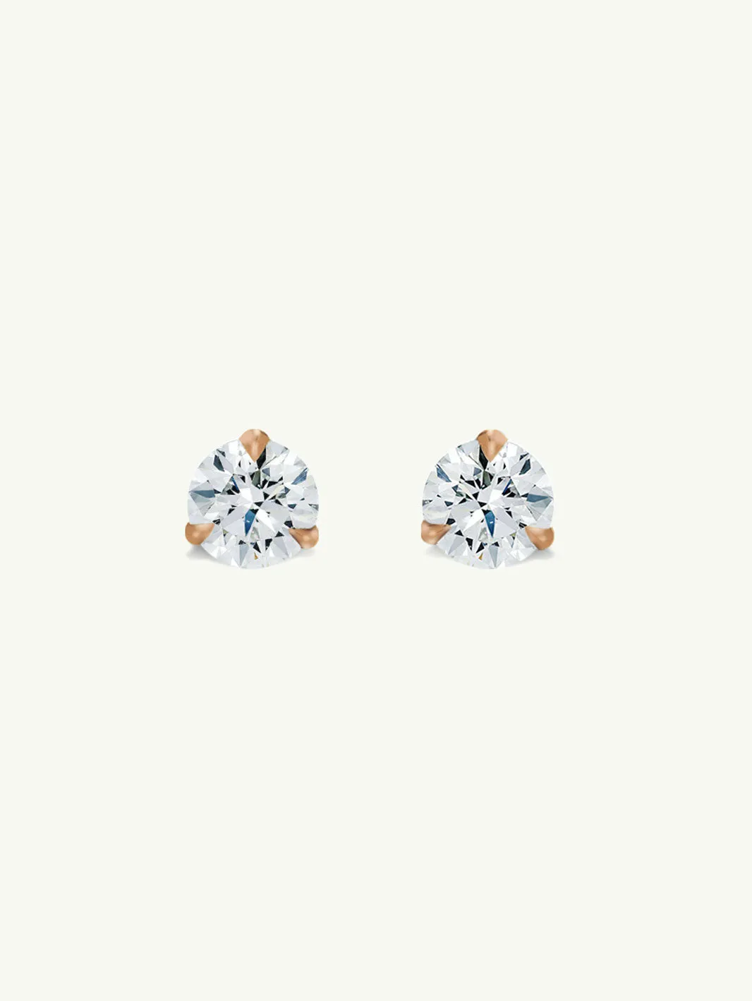 Solitaire White Diamond Stud Earrings in 3-Prong Settings, 0.50 Carat