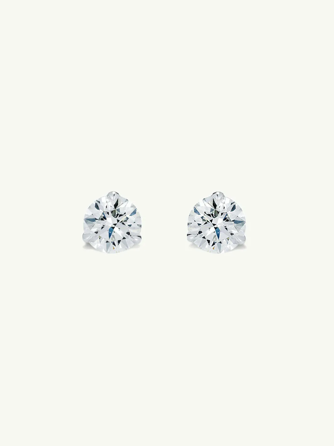 Solitaire White Diamond Stud Earrings in 3-Prong Settings, 0.50 Carat