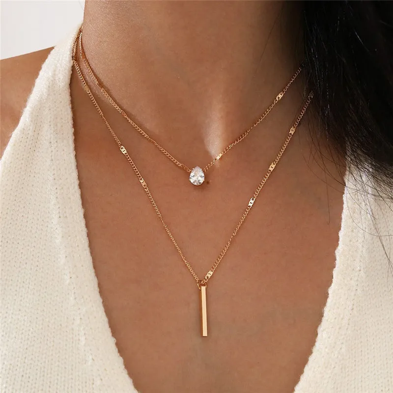 Stacked Star Pearl Clavicle Chain Simple