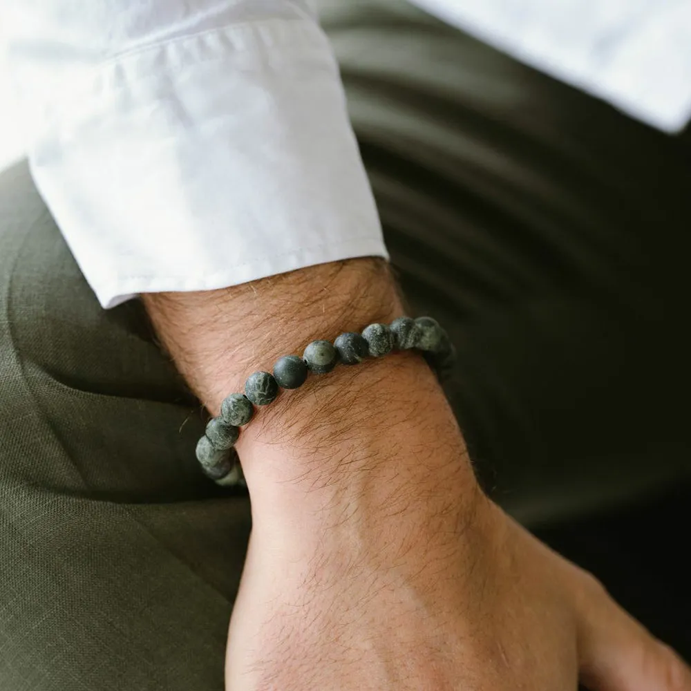 Stainless Steel & Matte Kambaba Jasper Beaded Bracelet - "Stones"