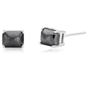 Sterling Silver 1.50 Carat Black Diamond Emerald Cut Stud Earrings