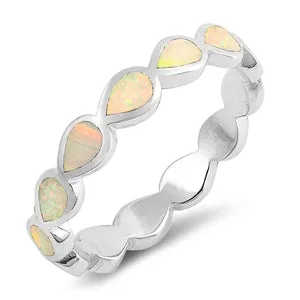 Sterling Silver 5mm White Opal Band- Stackable Ring