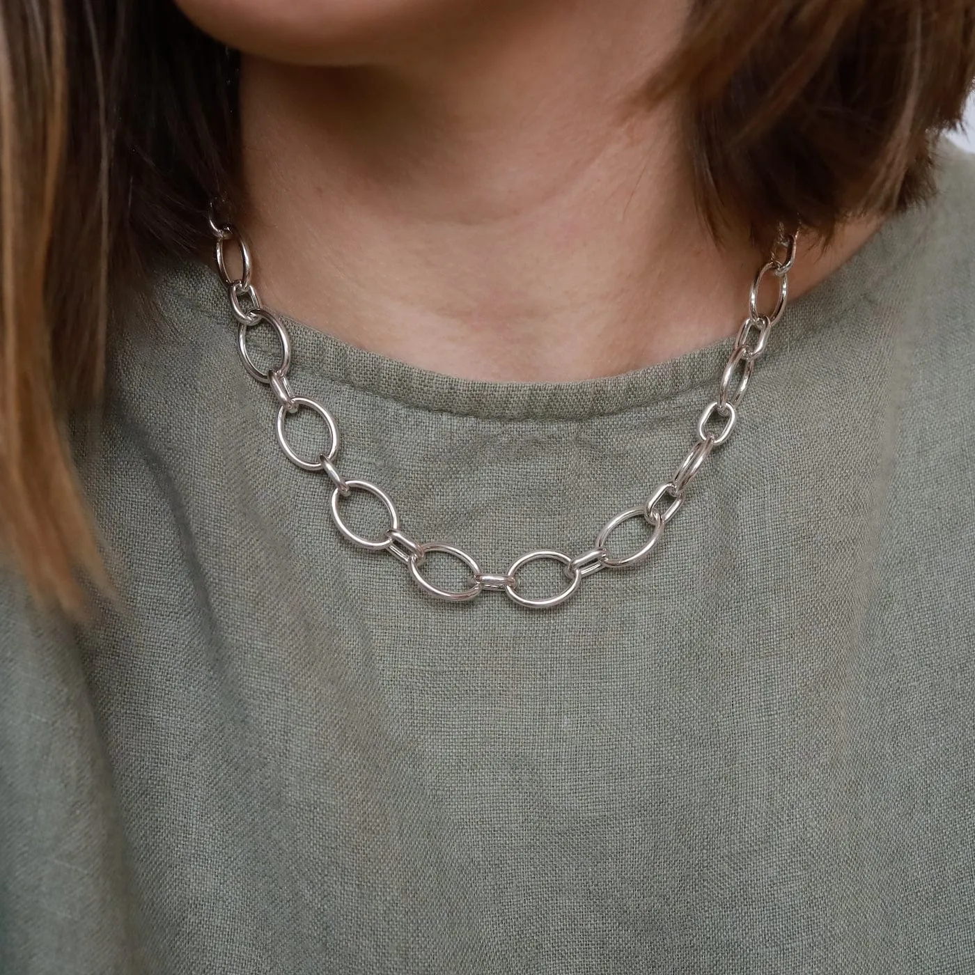 Sterling Silver Alternating Large & Small Oval Link Necklace