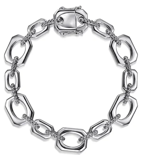 Sterling Silver Bujukan & Elongated Octagon Link Chain Bracelet by Gabriel