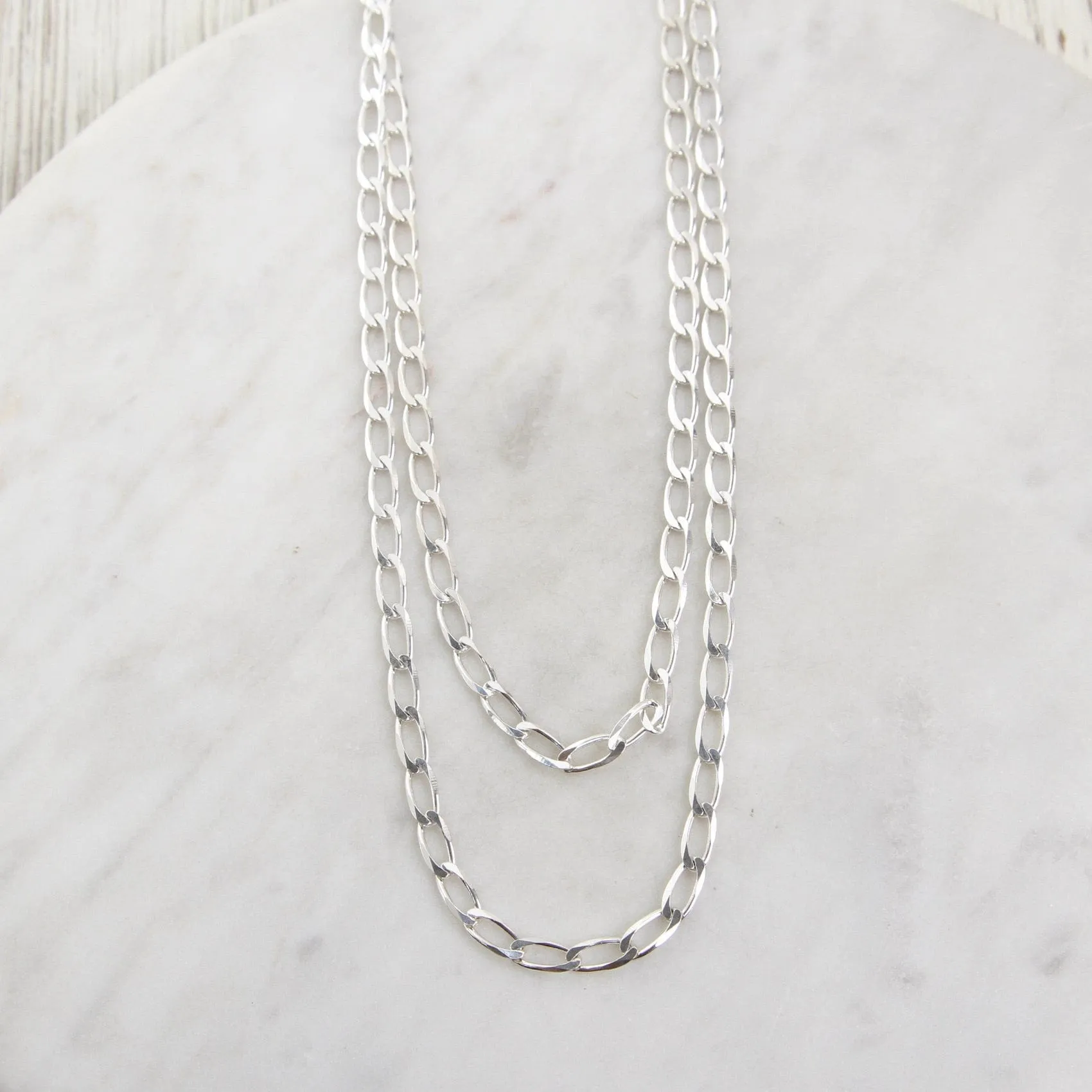 Sterling Silver Double Strand of 4.2mm Flat Curb Chain