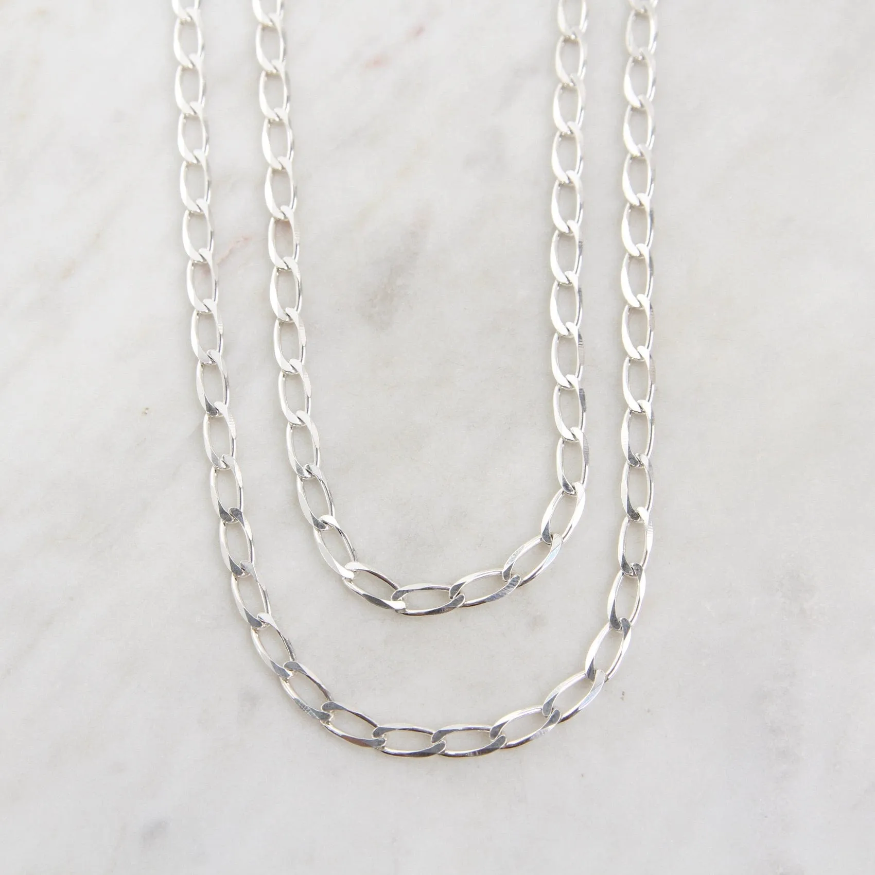 Sterling Silver Double Strand of 4.2mm Flat Curb Chain