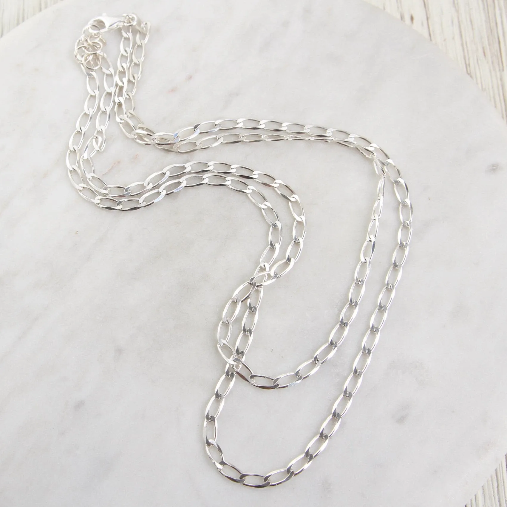 Sterling Silver Double Strand of 4.2mm Flat Curb Chain