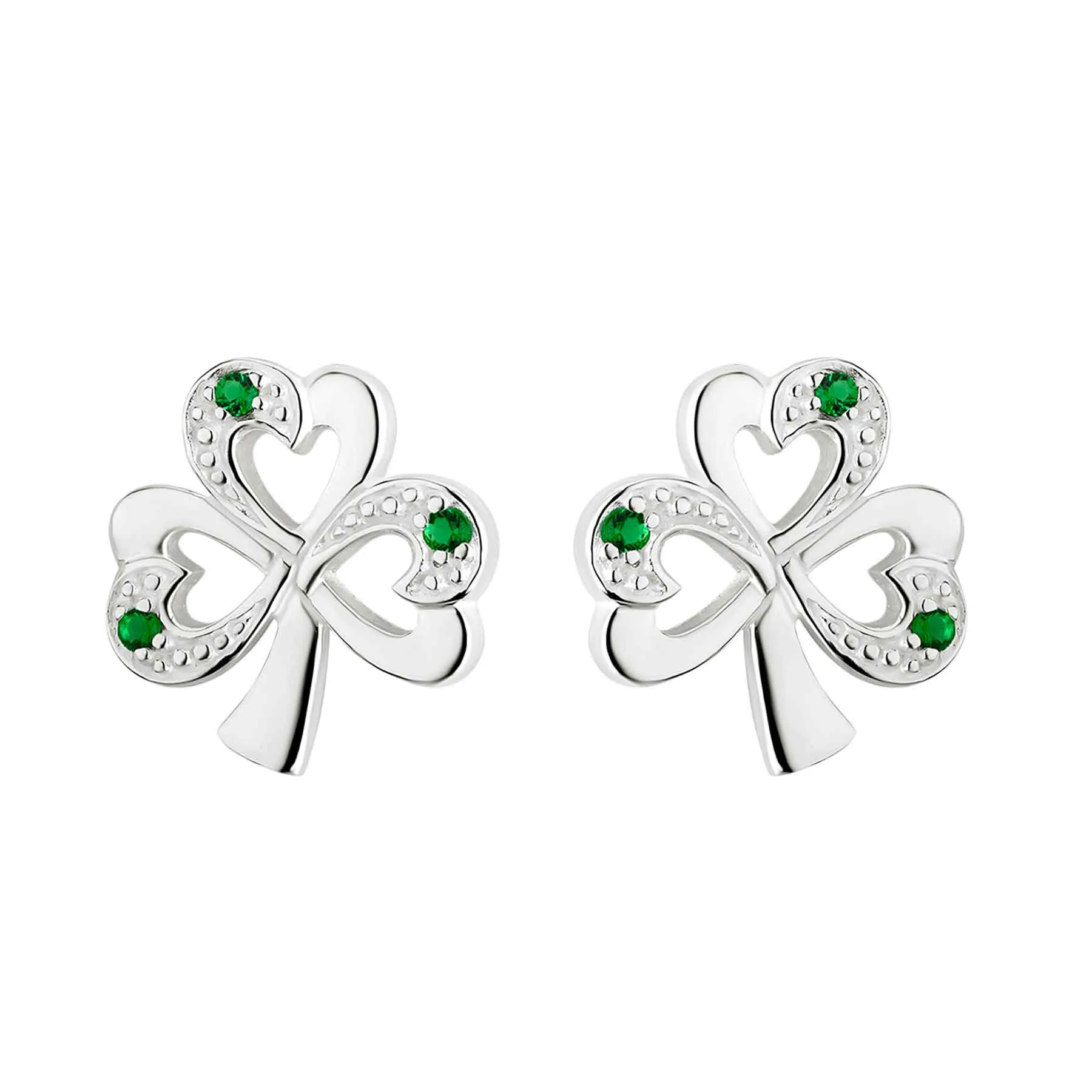 Sterling Silver Emerald Shamrock Stud Earrings