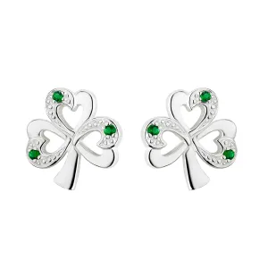 Sterling Silver Emerald Shamrock Stud Earrings