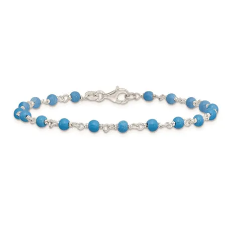 Sterling Silver Genuine Turquoise Bead Polished Bracelet